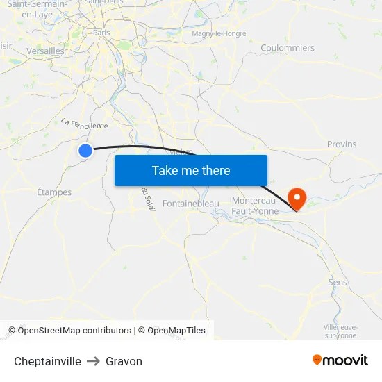 Cheptainville to Gravon map