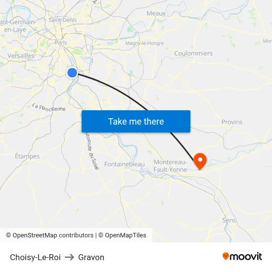 Choisy-Le-Roi to Gravon map