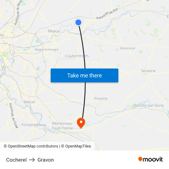 Cocherel to Gravon map