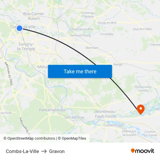 Combs-La-Ville to Gravon map