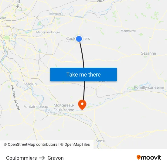 Coulommiers to Gravon map