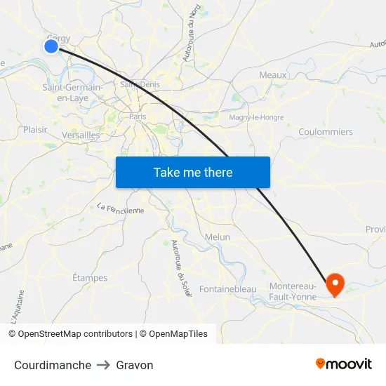 Courdimanche to Gravon map