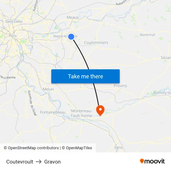 Coutevroult to Gravon map