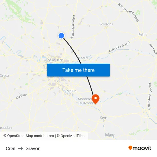 Creil to Gravon map