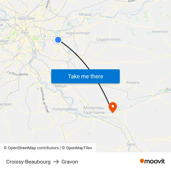 Croissy-Beaubourg to Gravon map