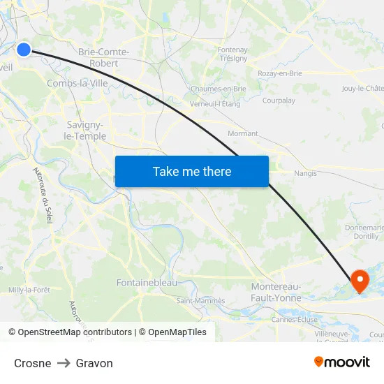 Crosne to Gravon map