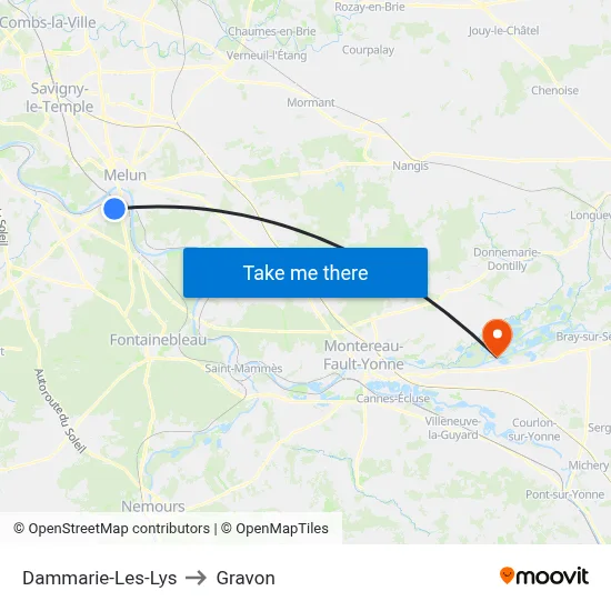 Dammarie-Les-Lys to Gravon map