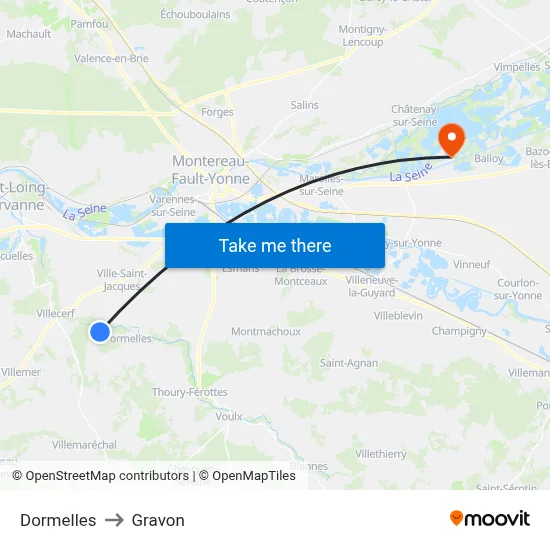 Dormelles to Gravon map