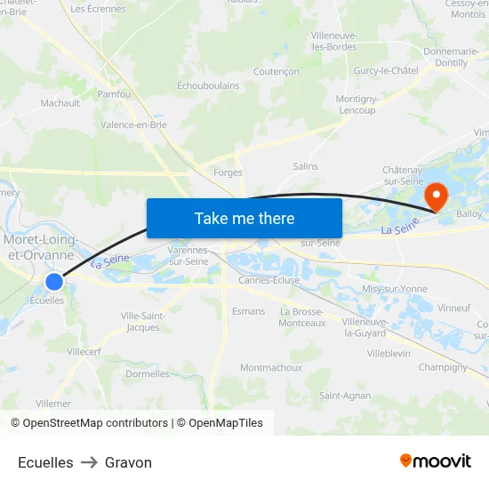 Ecuelles to Gravon map