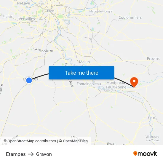 Etampes to Gravon map
