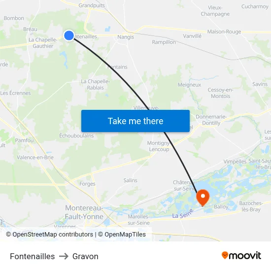 Fontenailles to Gravon map