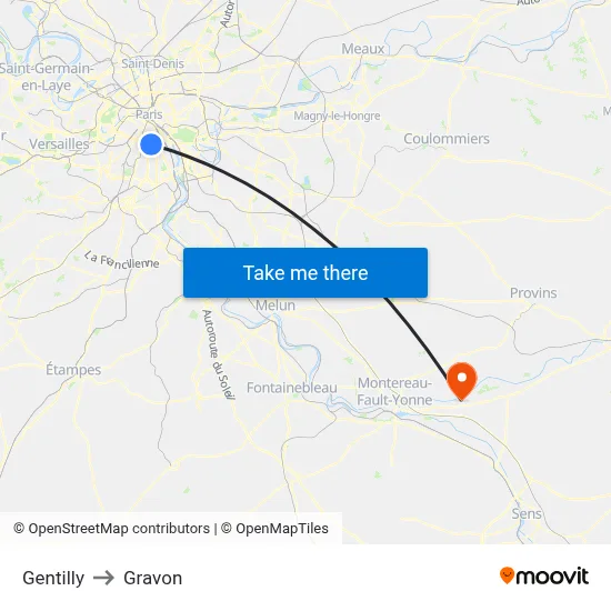 Gentilly to Gravon map