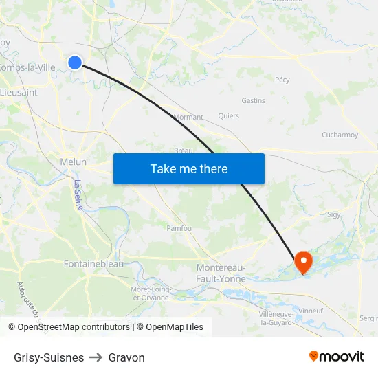 Grisy-Suisnes to Gravon map