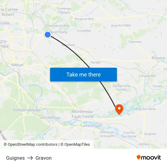 Guignes to Gravon map