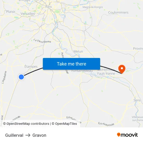 Guillerval to Gravon map