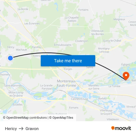 Hericy to Gravon map