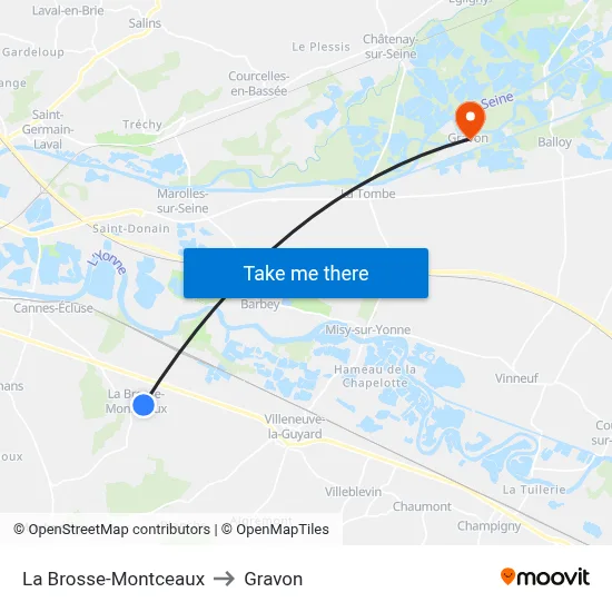 La Brosse-Montceaux to Gravon map