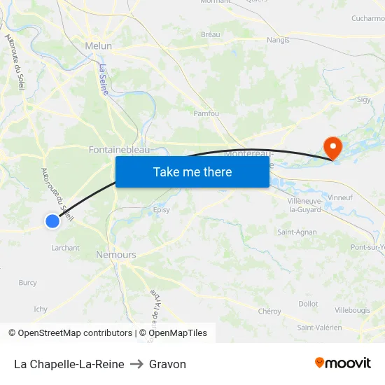 La Chapelle-La-Reine to Gravon map
