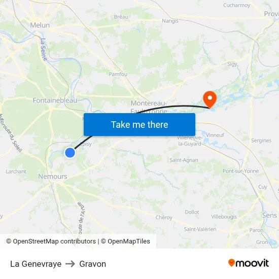 La Genevraye to Gravon map