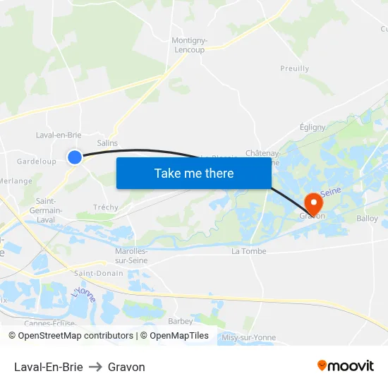 Laval-En-Brie to Gravon map