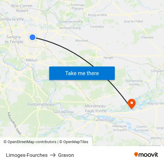 Limoges-Fourches to Gravon map