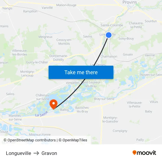 Longueville to Gravon map