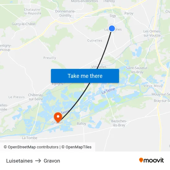 Luisetaines to Gravon map