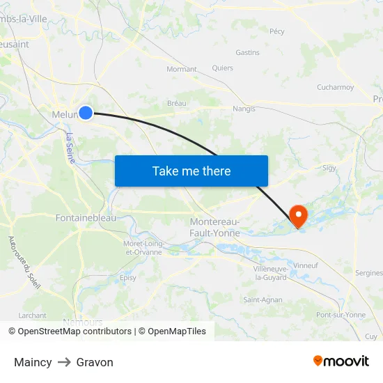 Maincy to Gravon map