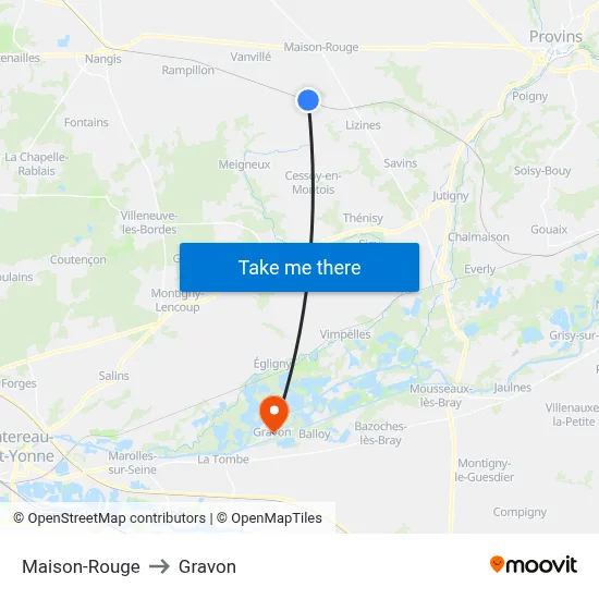 Maison-Rouge to Gravon map