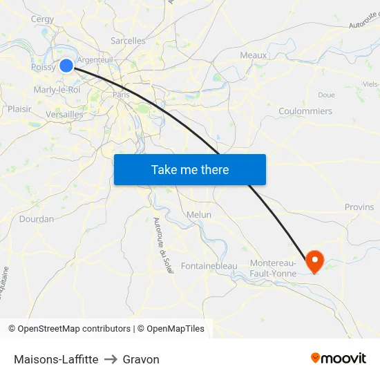 Maisons-Laffitte to Gravon map
