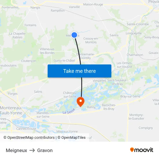 Meigneux to Gravon map