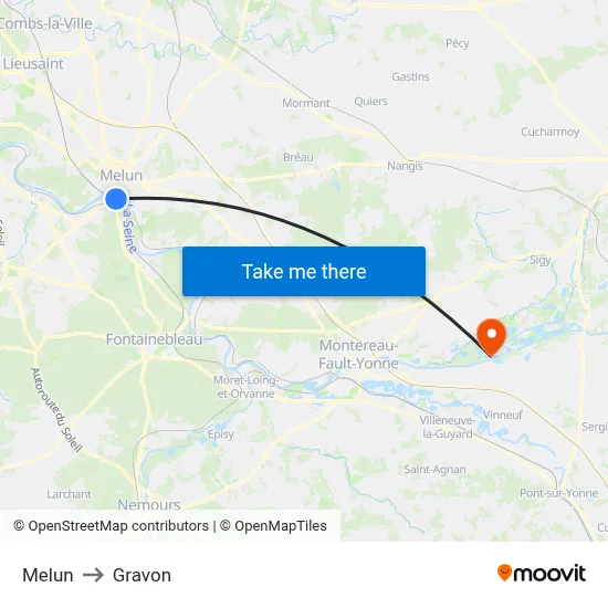 Melun to Gravon map