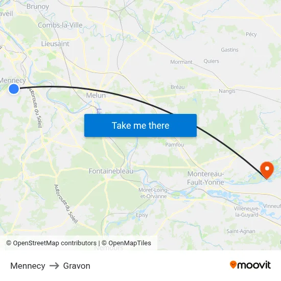 Mennecy to Gravon map