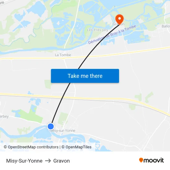 Misy-Sur-Yonne to Gravon map