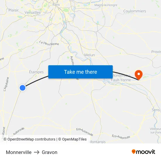 Monnerville to Gravon map