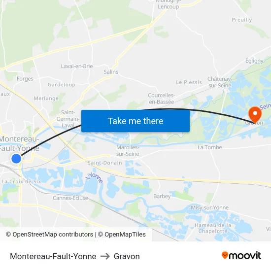 Montereau-Fault-Yonne to Gravon map
