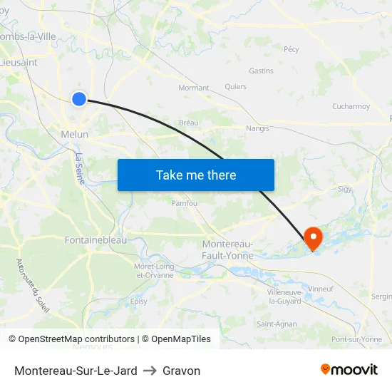 Montereau-Sur-Le-Jard to Gravon map