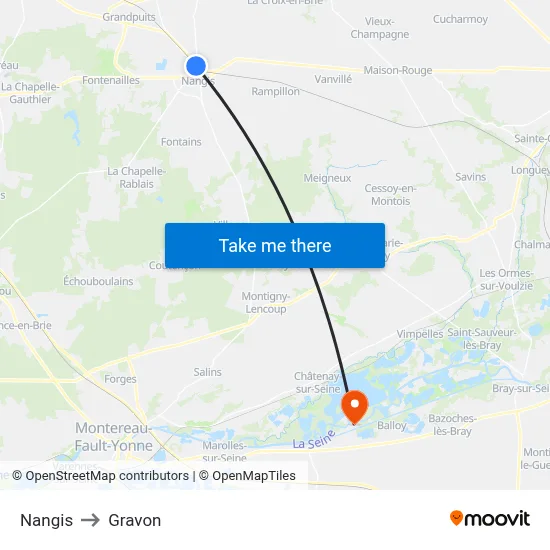 Nangis to Gravon map