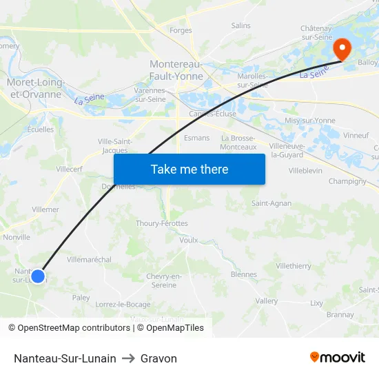 Nanteau-Sur-Lunain to Gravon map