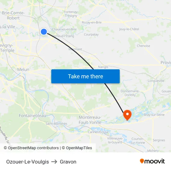 Ozouer-Le-Voulgis to Gravon map