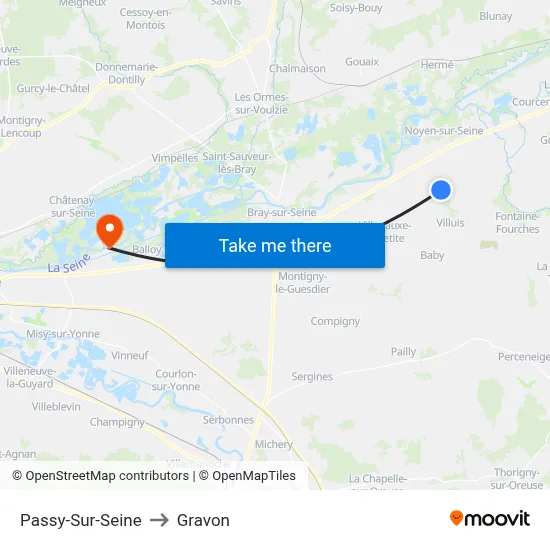 Passy-Sur-Seine to Gravon map