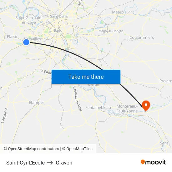 Saint-Cyr-L'Ecole to Gravon map