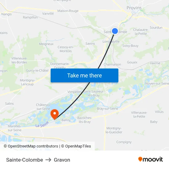 Sainte-Colombe to Gravon map