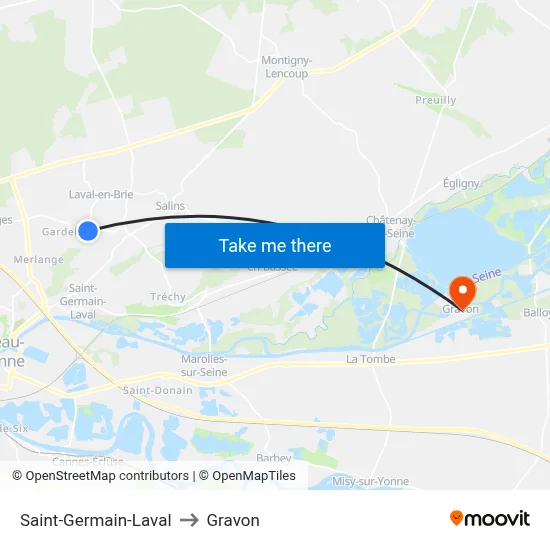 Saint-Germain-Laval to Gravon map