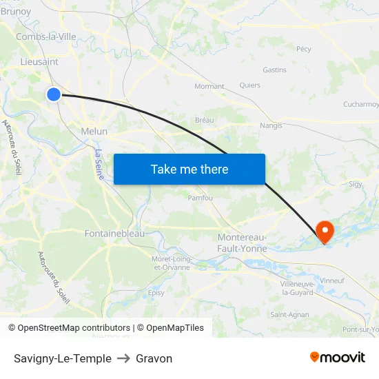 Savigny-Le-Temple to Gravon map