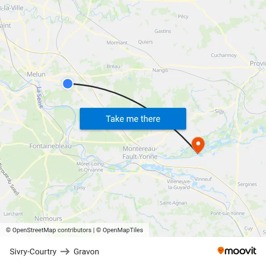 Sivry-Courtry to Gravon map