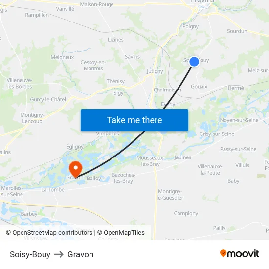 Soisy-Bouy to Gravon map