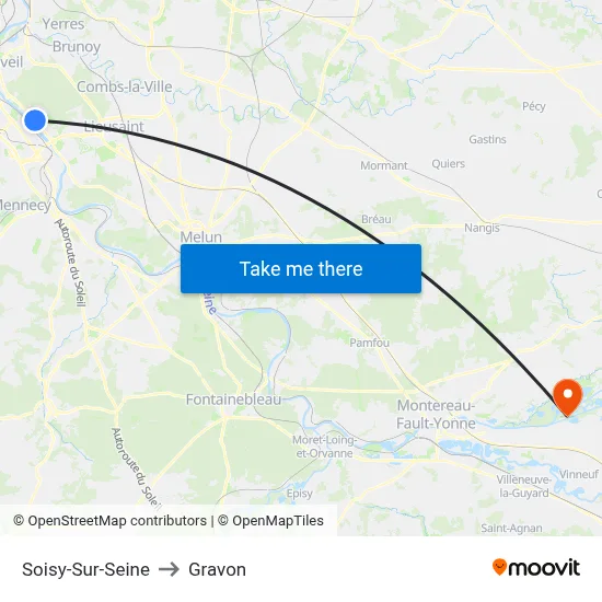 Soisy-Sur-Seine to Gravon map