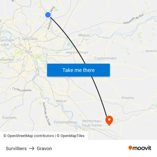 Survilliers to Gravon map