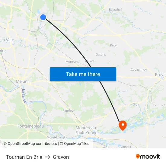 Tournan-En-Brie to Gravon map